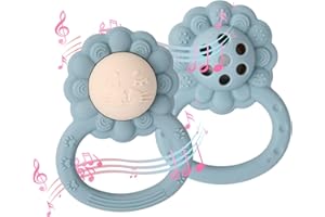 KASLAIDER Sonaglio Neonato Giocattolo, Massaggiagengive in Silicone, Sonaglio Giochini Dentizione per Bambini a Forma di Leone, Massaggia Gengive Neonati per Sensi e Sviluppo Della Masticazione (Blu)