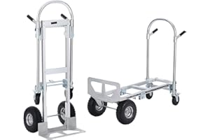 VEVOR Carrello a Mano Pieghevole in Alluminio 2 in 1 Capacità Carico da 454kg, Carrello a Mano Pieghevole Salvaspazio Carrello con Piattaforma Ruote in Gomma per Trasporto di Merci da Magazzino 454kg