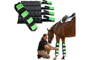 WORLD-BIO Horse Ice Boots - Cooling Gel Leg Wraps for Hock Knee Ankle Hoof Pain Relief, Reusable Hot Cold Therapy Wrap with 2 Freeze Gel Packs-Green