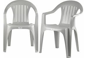Catergold Plastic Garden Chair Grey Stackable with Vertical Slat Low Back Design Indoor and Outdoor Use Suitable for Patio Parties Picnics or Camping (Grey - 2 Chair Set)