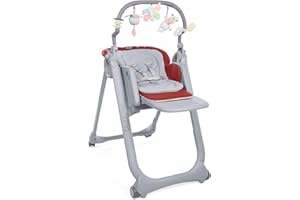 CHICCO HOCHSTUHL POLLY MAGIC RELAX - inkl. Sitzverkleinerer und Spielbogen, geeignet ab der Geburt, 4 Rollen, 8fach höhenverstellbar. Made in Italy. RED PASSION
