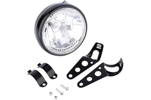 QIILU Motorcycle LED Headlight, 7 inch Universal 12V H4 35W Round Motorcycle Yellow LED Headlight with Black Bracket