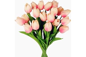 Tifuly 24 pezzi di tulipani artificiali in lattice, realistici bouquet di fiori finti di tulipani per la casa, matrimonio, festa, decorazione dell'ufficio, composizioni floreali (Rosa Chiaro)