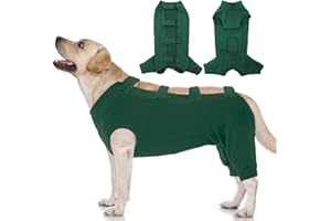 IECOii Hundebody Nach Op,Langärmel Operationsanzug Für Hund,Op Body Hund Leckschutz,Hunde-Onesies mit Beinen Für Groß Hunde,Postoperative Weste Für Die Kastration,Wundschutz für Hunde Nach Op,Grün,2XL