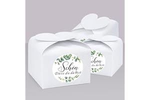 HAKIWINA 30 Stück Gastgeschenke Hochzeit, Geschenkbox Herz Weiß + Aufkleber Eukalyptus Schön Dass Du Da Bist Dankeschön Geschenke Klein für Hochzeit Babyparty Taufe Geburtstag Konfirmation Kommunion
