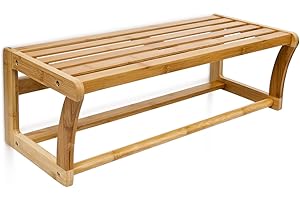 Relaxdays Wall-Mount Bamboo Shelf, 60 X 26 X 20 cm, Bathroom Towel Rack, Natural Brown