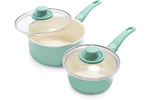 GreenLife Soft Grip Set di pentole in ceramica antiaderente da 15 e 18 cm, senza PFAS, lavabili in lavastoviglie, turchese