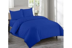 AE Linen® Plain Dyed Duvet Cover Sets | Super Soft Polycotton | Breathable Duvet Covers with Button Closure and Matching Pillowcases with Envelope Closure (Royal Blue/Single)