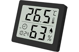 ENOPYO Room Thermometer Indoor Hygrometer with Digital Clock,℉/℃,Large Display,Strong Magnetic,Humidity Meter for green house,Baby Room,Nursery，Bedrooms,Home,Office,House,Garden,Wine Cellars(Black)