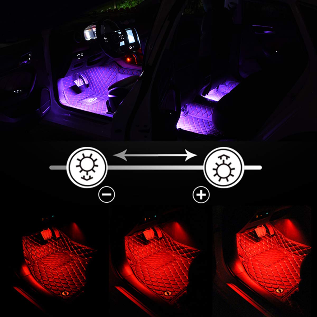 Lot-de-4-bandes-lumineuses-LED-pour-intrieur-de-voiture-48-LED-chargeur-USB-multicolore-kit-dclairage-pour-pieds-RVB-avec-fonction-sonore-active-tlcommande-sans-fil