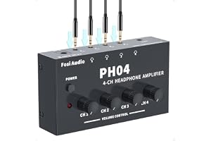 Fosi Audio PH04 4-kanals hörlursförstärkare Metallstereoljudförstärkare med 12V 1,5A nätadapter, ultrakompakt bärbar hörlursdelare för studio och scen