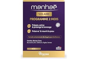 Vitavea - Manhaé - Solaire - Complément alimentaire préparateur solaire - Prépare, active et prolonge le bronzage - Préserve et nourrit la peau - 60 gélules - 2 mois - Fabriqué en France