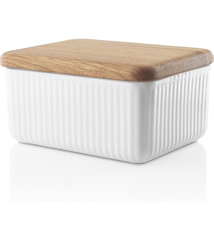 Yamazaki 3098 TOSCA Beurrier Grand Modèle Céramique Et Bois - Blanc 15.5 X 10 X 7 Cm