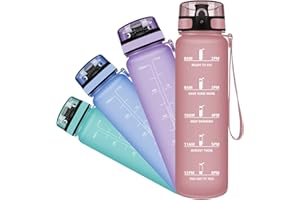 Grsta Botella Agua - Botella de Agua Deportes 500ml Botella Deportiva Tritan de Plástico Sin BPA con Filtro & Marcador de Tiempo para Niños y Adultos, Hogar y Exterior