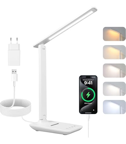 HONEYWELL Lampe De Bureau LED Avec Ports USB - Lampe De Table Pliable à Intensité Variable HWT-H01