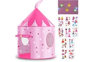 HOTUT Tente de Jeu Enfant, Tente Château de Princesse, Tente Pop-Up Portable pour Enfants, Tipi Portable avec Guirlandes Lumineuses, pour Garçons et Filles, Jouet de Jardin Intérieure et Extérieure