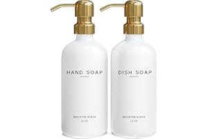 Luxury Glass Hand and Dish Soap Dispenser Set by Brighter Barns - Kitchen Soap Dispenser Set & Stainless Steel Pump - Glass Bottle for Sink - White and Gold Kitchen Accessories for Airbnb, Gift (Gold)