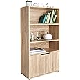 spot on dealz® 3 Shelves Cube Storage Shelving Unit 2 Doors Living Room Furniture Bookcases and Shelving Units Wooden Cabinets Book Shelf Narrow Display Cupboard Oak Finish