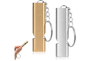 FOMGIIN 2 PCS Emergency Survival Whistle, Double Tubes Safety Whistles with Keychain, Whistle for Dog Training Boating Outdoor Camping Hiking Backpacking Sports Football (Gold, silver)