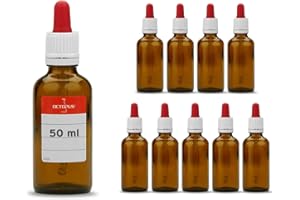 Octopus Botellas de pipeta de 10x 50 ml con pipeta de Vidrio, por líquidos, Pinturas o aceites, Botellas de Vidrio ámbar con pipeta dosificadora, protección contra la luz, Incluyendo Etiquetas