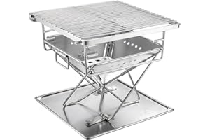 CAMPING MOON Campingmoon Portable Camping Fire Pit Stainless Steel Small Size Wood Burning BBQ Grill for Outdoor Camp Travel Garden Cooking Picnic 1-2 People with Carrying Bag X-MINI-PRO