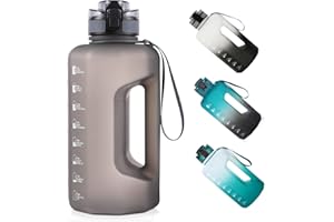GEMFUL 2.2L Trinkflasche Sport - Große Wasserflasche mit Griff & Zeitmarkierungen - Perfekt für Fitness & Alltag - Immer ausreichend hydriert（Grau）