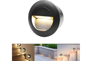 FWOCHE Oświetlenie schodowe, zewnętrzne, okrągłe, kinkiety 3W, zewnętrzne, oświetlenie schodowe z puszką podtynkową, aluminiowe, wodoodporne, kinkiet wpuszczany, oświetlenie schodów, czarne