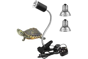 LEDGLE UVA/UVB Tortoise Heat Lamp, 25W+50W Clamp-on Reptile Heat Bulb, 360° Adjustable Aquarium Heating Light, E27 Clamp-on Pet Heating Emitter for Reptiles/Amphibians/Lizards/Turtle/Snakes
