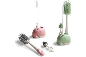 Bebamour Stojące szczotki do butelek dla niemowląt do czyszczenia 3 w 1, miękka szczotka do butelek dla niemowląt, szczotka do smoczków, środek do czyszczenia słomek, do stojaka, szczotek, zestaw do