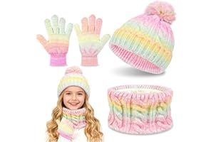 JhavexToy Set Cappello Sciarpa Guanti Bambino Inverno - Cappello Termico a Pompon, Sciarpa Collo e Guanti Touchscreen Foderati in Pile - Regalo per Ragazza Ragazzo 4-10 Anni