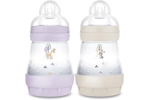 MAM Biberon Easy Start/Anti-Colique - 160ml - Lilas + Sable - Tétine Débit 1 - X2