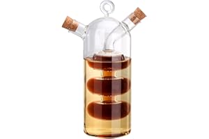 BEIJIALY Bottiglie di Oliera per Dispenser di Olio D'Oliva e Aceto, 2 in 1 Ampolla per Bottiglia di Olio D'Oliva in Vetro a Doppio Strato con Tappi di Sughero, Dosatore per Olio con Doppio(Chiaro)