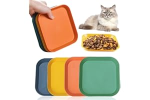 Drufoful 12 Pièces Gamelles Plates pour Chat, 4 Couleurs Assiette Carrée Gamelles Peu Profondes pour Chat pour Nourriture Humide et Sèche Gamelle Chat Set pour Chatons et Chats à Pattes Courtes