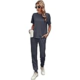 Ietaoo Completo Sportivo Donna Tute da Ginnastica da Donna Estiva Cotone 2 Pezzi Homewear Manica Corta T Shirt+ Pantaloni Tut
