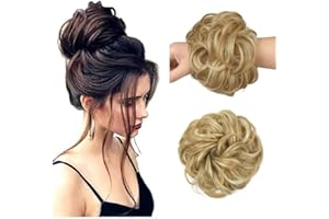 MONOFRESH Chouchou Cheveux Femme, Chignon Postiche Cheveux, Postiches Bouclés Ondulés Elastique Faux Chignon Cheveux Naturel, Donuts Chignon pour Femmes Fille (Blond)