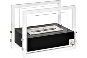 HOMCOM Camino a Bioetanolo Portatile, Biocamino da Tavolo o da Terra in Acciaio e Vetro, Serbatoio da 1.5L, Bianco e Nero