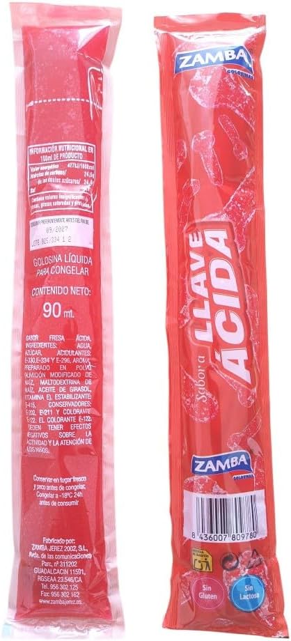 Polos Flash Zamba Llave Ácida 32 Unidades – Bebida para Congelar Infantil Sabor Ácido Refrescante, Formato Ahorro Ideal para Verano, Sin Gluten y Sin Lactosa