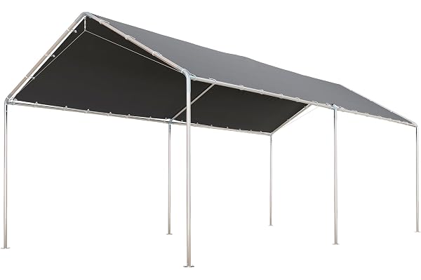 Outsunny Carport auvent pour Voiture 6 x 3 m Acier galvanisé Robuste Toit PE Haute densité Gris