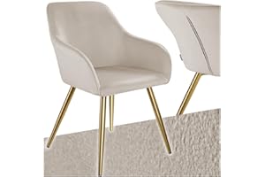 TecTake® Juego de Sillas Tapizadas en Terciopelo, Sillas de Comedor Ergonómicas y Versátiles, Gran Estabilidad y Capacidad de Carga, Silla Cocina Elegantes - 1 Silla Gris Topo/Dorado