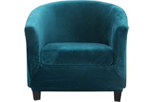 TOPCHANCES Velours Extensible Housse de Fauteuil Club Ensemble de Deux Pièces pour Salon Fauteuil Cabriolet Tub Chair avec Housse de Coussin (Paon Bleu)