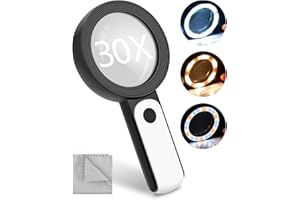 Lupa ze światłem, BROTOU 30-krotna lupa do czytania 18 diod LED – 3 tryby lupa ręczna z przejrzystą soczewka podwójna, lupa do czytania ze światłem dla seniorów, duża do czytania, rzemiosła, monet, znaczków pocztowych, inspekcji zegarmistrzów