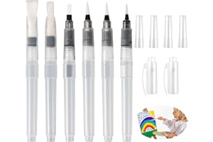 6 Pièces Stylos Pinceau à Eau, punwey Stylo Pinceau a Reservoir avec Pointe Ronde et Plate, Pinceau Aquarelle Reserve d'eau pour Le Mélange des Couleurs et la Calligraphie