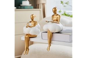 Masvan Gold Home Decor Women Thinker Statue, Modern Bookshelf Figurines Accent Decorations for Living Room, Resin Abstract Art Collectible for Office Bedroom Table Desk