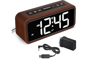 Netzu Loud Alarm Clocks Bedside, Wooden Alarm Clock with 12 Alarm Sounds, 5 Volumes, 5 Brightness, LED Display, Snooze, Manual DST, Loud Alarm Clocks for Bedroom Living Room, Mains Powered