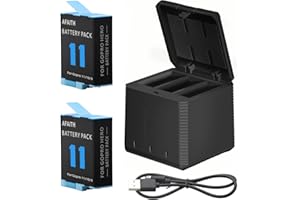 AFAITH 2 Baterías+Cargador Accesorios para GoPro Hero 12/11/10/9 Black, Batería Recargables Caja de Carga de Set con Kit de de Cable USB Tipo C para GoPro Hero 11/10/9 Black (1x Cargador+2X Baterías)