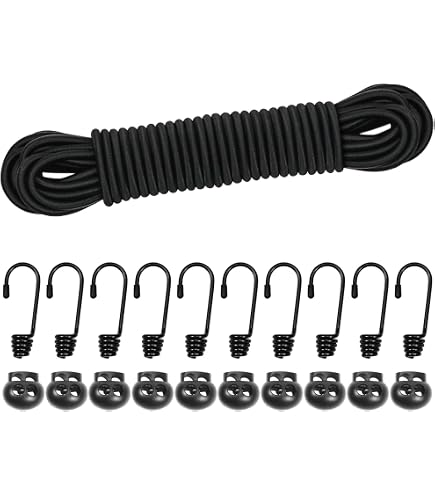 HLOGREE 1/4\" X 52 Ft Bungee Shock Cord, Elastic Kayak Stretch String Rope With Bungee Hooks, 4pcs Tie Down Trailer Strap For Kayaks Boat Camping Accessories, Outdoor