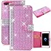 Produktbild GrandEver iPhone 7 Plus Diamant Lederhülle Glitter Glitzer Shiny Glanz Sparkle Clear Glänzend Flip Wallet Case PU Ledertasche Hülle Backcover Handyhülle Schutz Hüllen im Bookstyle Ledertasche mit Standfunktion Kartenfächer Magnetverschluss Etui Schale Schutzhülle(Rosa)
