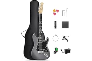 DONNER DST-80 E-Gitarre, 39” Anfänger E-Gitarren-Set mit Verstärker, klassischem SSS-Tonabnehmer, inklusive Gigbag, Stimmgerät, Kapodaster, Gurt, Plektren und kostenlosen Online-Lektionen