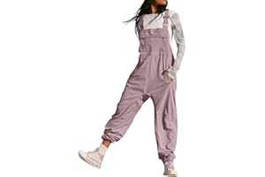 AHAKLO Jumpsuit Damen Sommer Lang overall mit Taschen, Verstellbare Schnallenriemen Garten Latzhose Arbeitshose Ärmellos Loose Fit Trägerhose Straight Leg Leichte Sommerhose