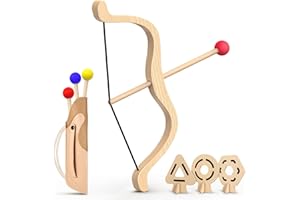 HSYFUNA Arc et Flèches pour Enfants en Bois, 3 Flèches 3 Cibles, Carquois Jouet Intérieur Extérieur (3-8 Ans) pour Droitiers Gauchers
